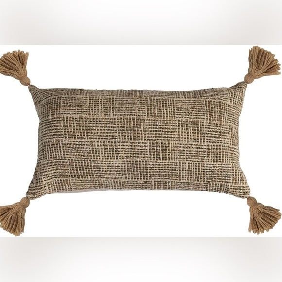 Creative Co-Op Woven Cotton Blend Lumbar Pillow with Tassels and Chambray Back! - Picture 1 of 8